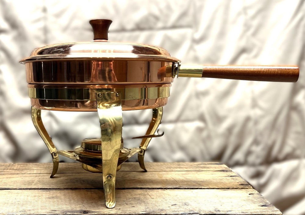 Vintage Old Dutch Solid Copper Chafing Dish w/Box