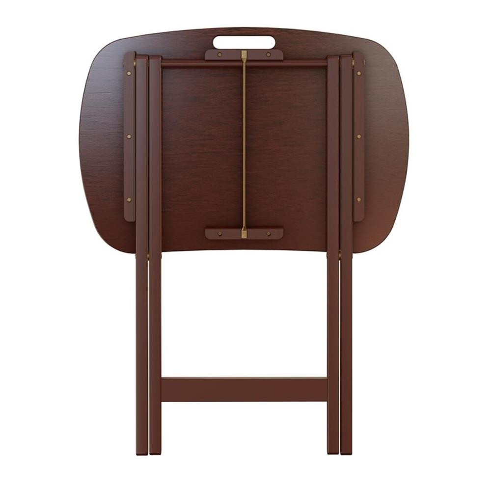 Pemberly Row 5-Piece Transitional Solid Wood Snack Table Set in Walnut