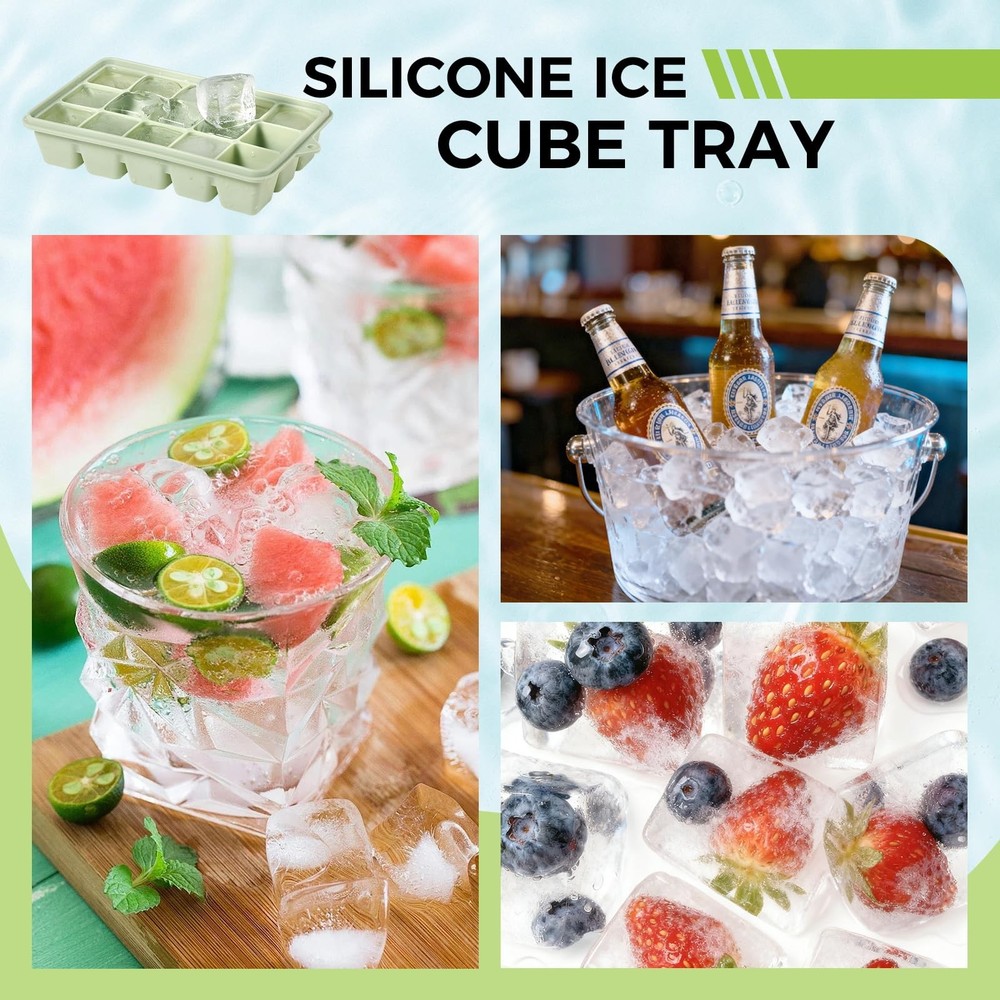 Silicone Ice Cube Trays with Lids - Set of 4, Easy Release, Stackable, Reusable