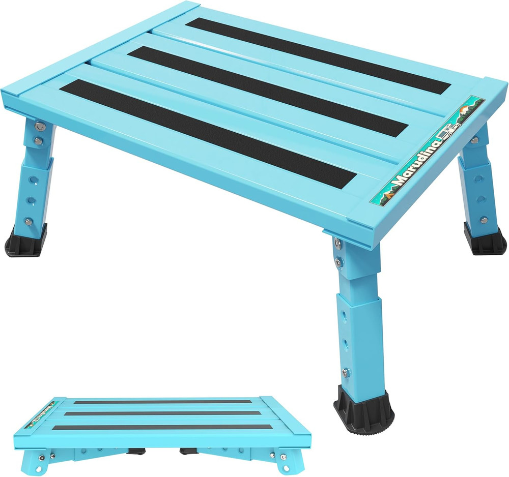 Large Platform RV Steps, 3-Level Adjustable Height Aluminum Folding Step Stool,