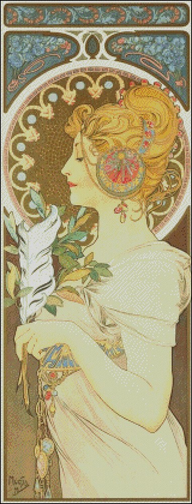 Chart Needlework DIY - Counted Cross Stitch Patterns - Mucha - Feather