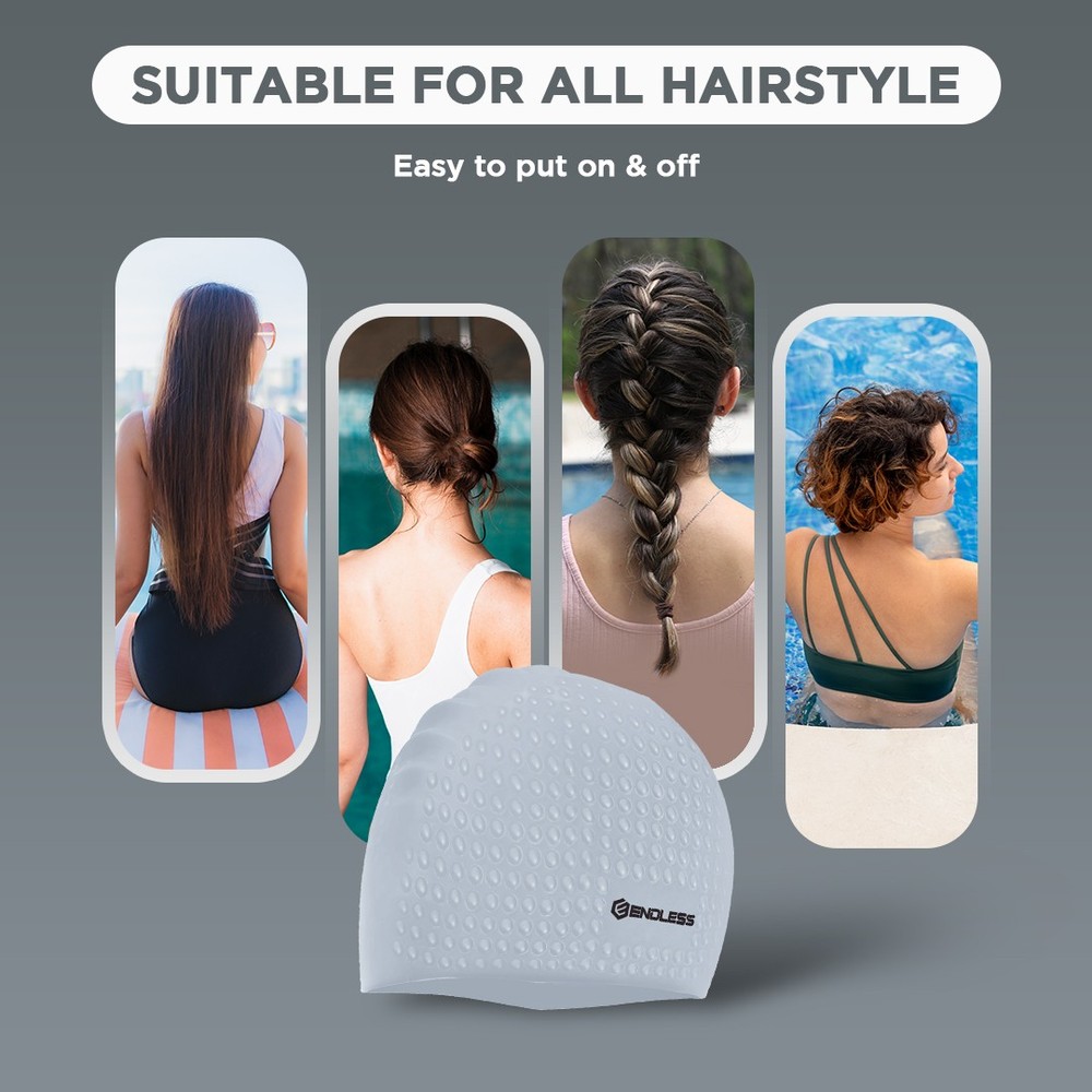 Endless EL1021 Comfortable Silicon Swimming Cap with Bubble Design | Silver