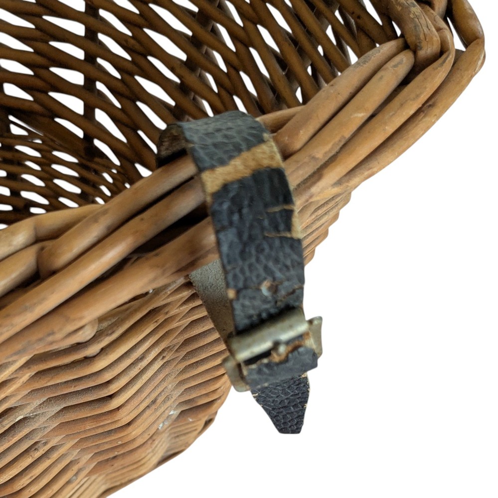 Vintage 70's Wicker Bicycle Handlebar Basket Leather Straps Conical Shape