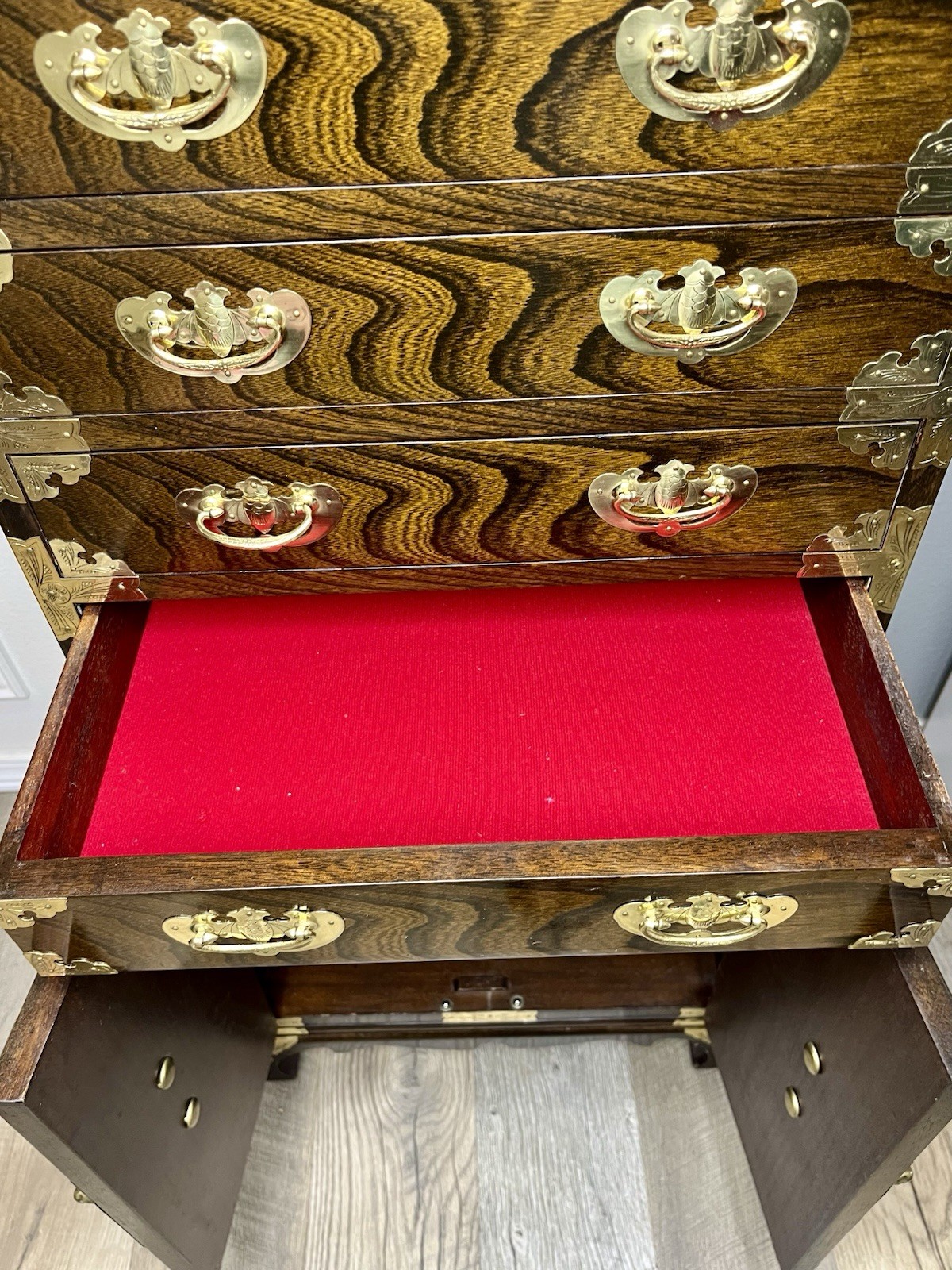 Antique 2 Piece Korean Elmwood Tansu Chest Hall Cabinet Asian Chest Of Drawers