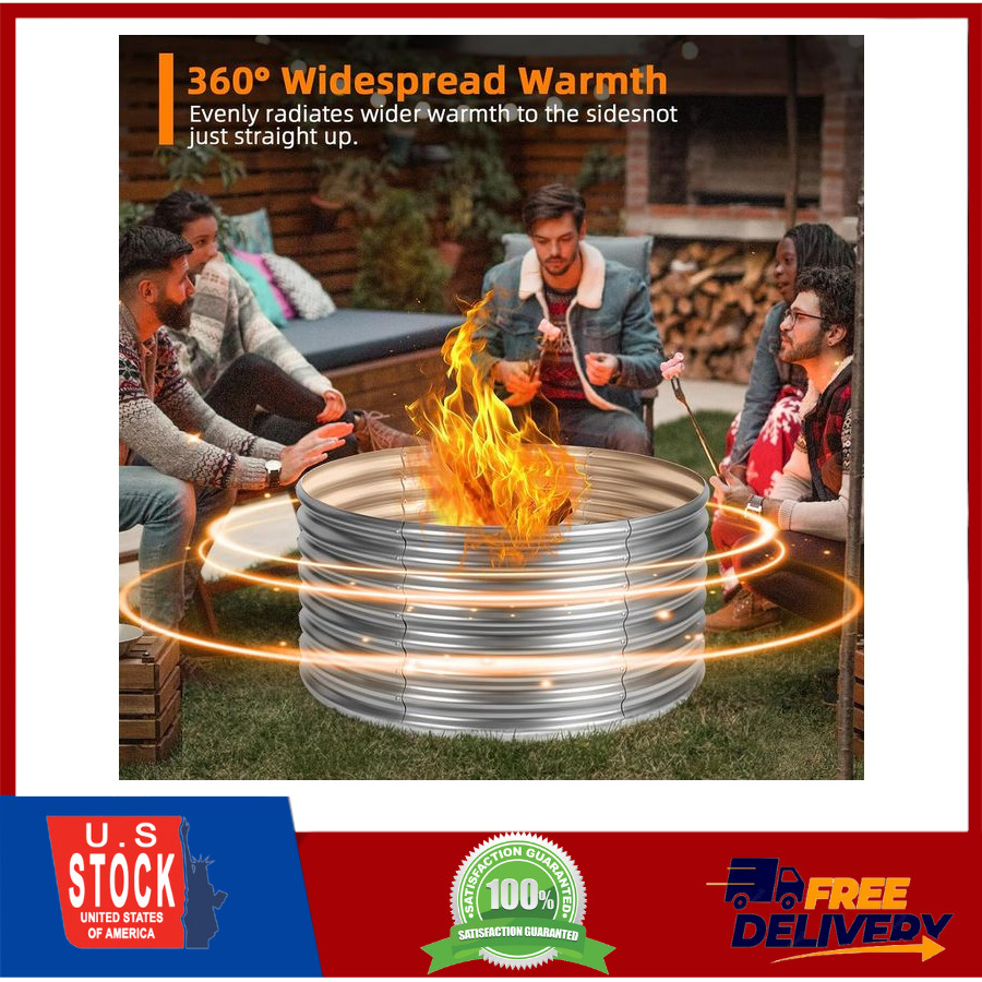 Fire Pit Ring 48 Inch, Raised Height 24 Inch, Fire Ring for Camping, Backyard
