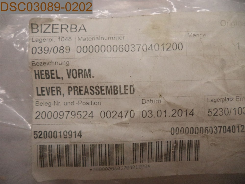 Bizerba Preassembled Lever, 60370401200
