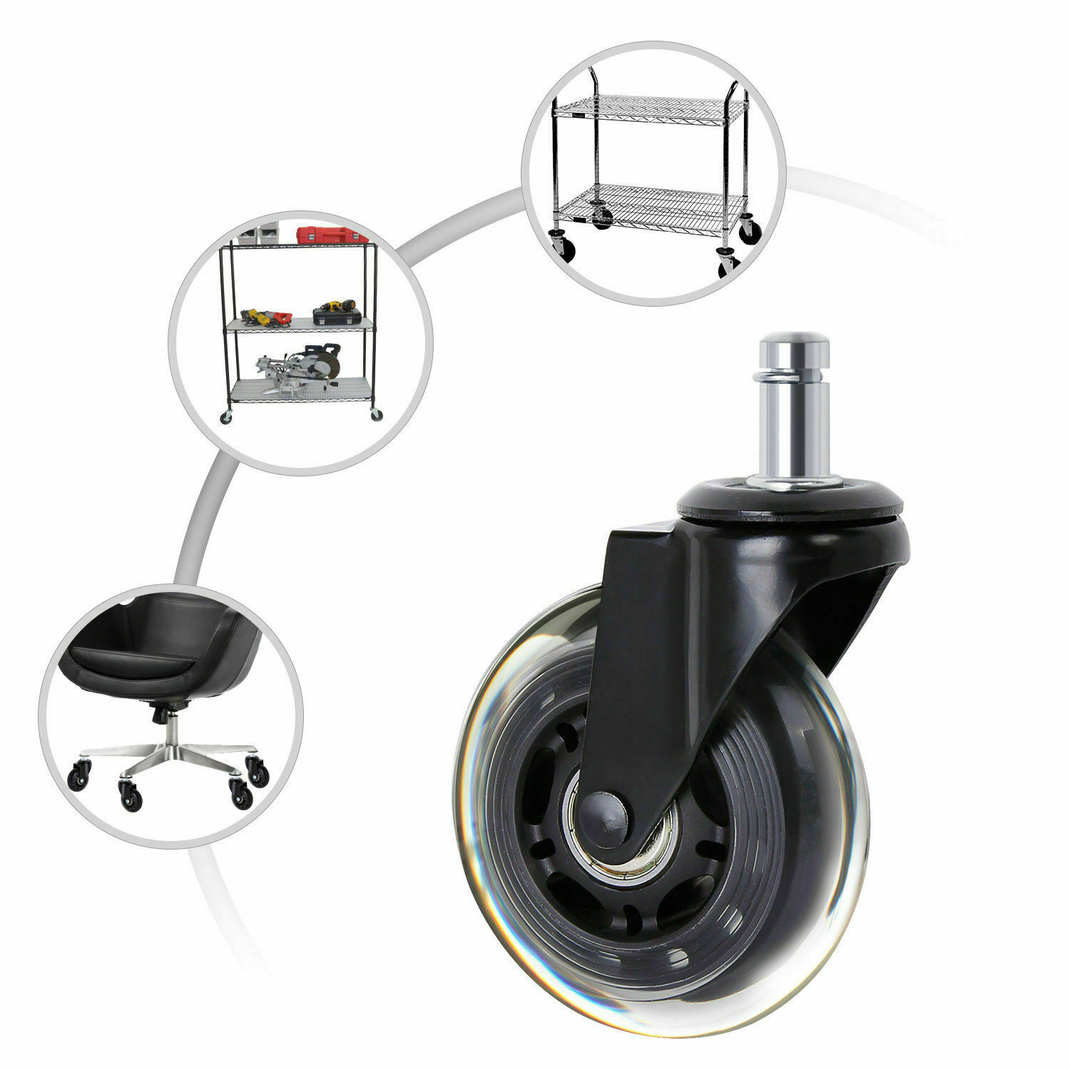 Set of 5 Office Chair Caster Rubber Swivel Wheels Replacement Heavy Duty 3 inch