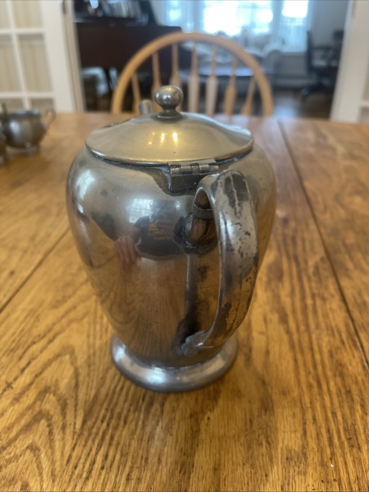 Vintage Academy Silver On Copper Tea Coffee Pot 7” Tall Sweeping Handle Nice 115