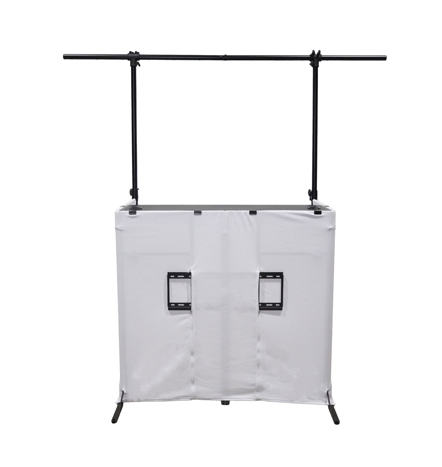 Rockville ROCKBOOTH PRO PACK DJ Booth Table Facade w/70" TV Mount+Lighting Truss