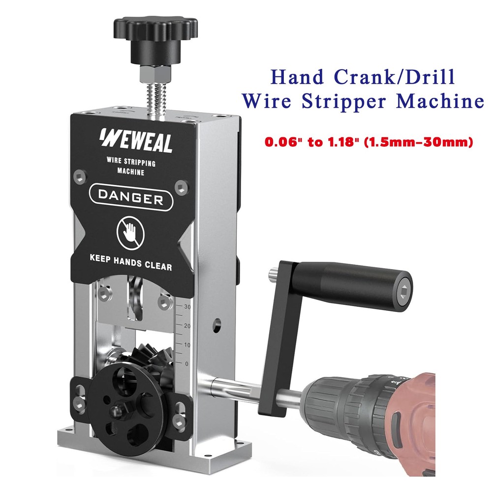 Portable Manual Wire Stripper Machine 0.06"-1.18" Hand Crank/Drill Powered Cable