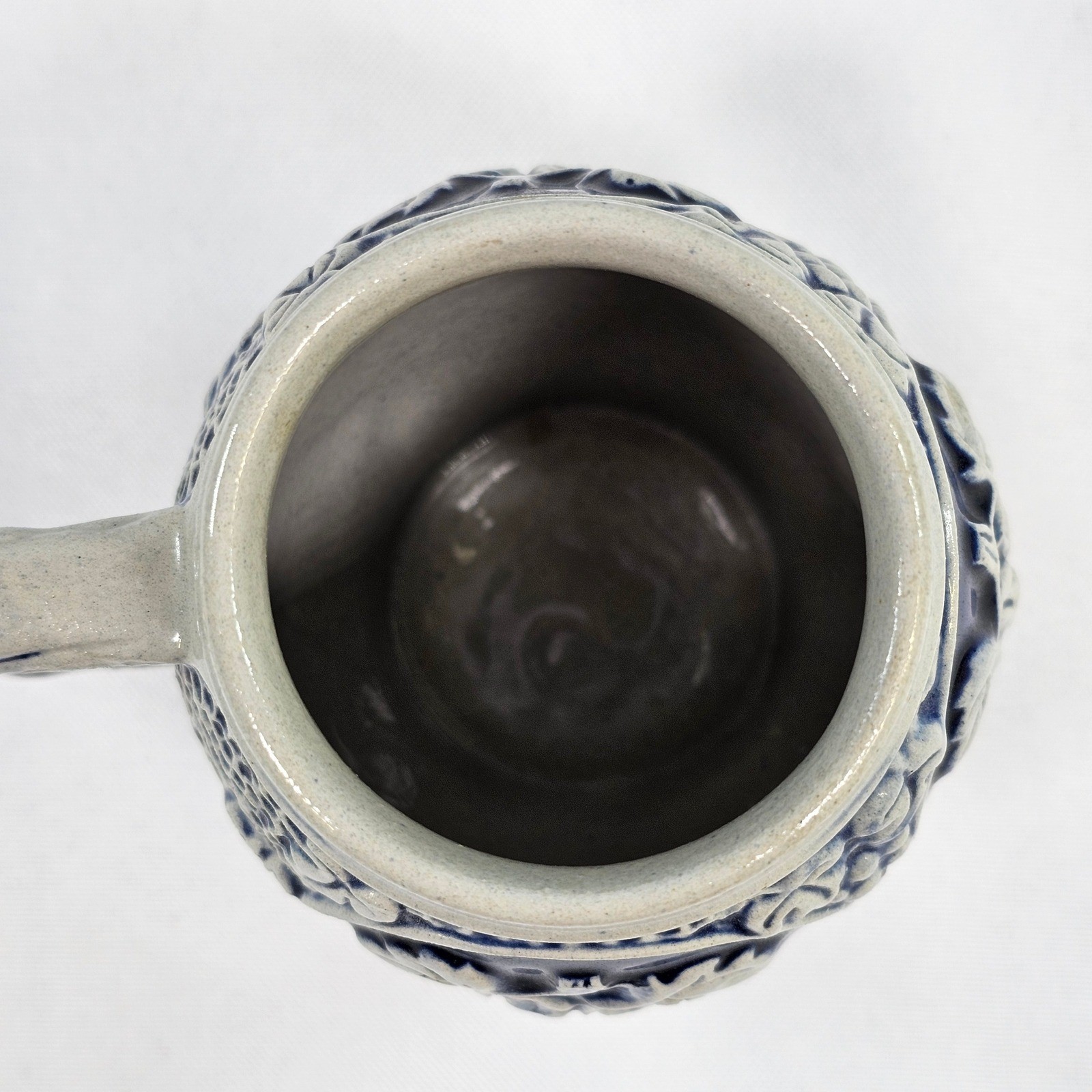 King German Salt Glaze Stoneware Beer Stein Mug Grape Relief Cobalt Blue 4in