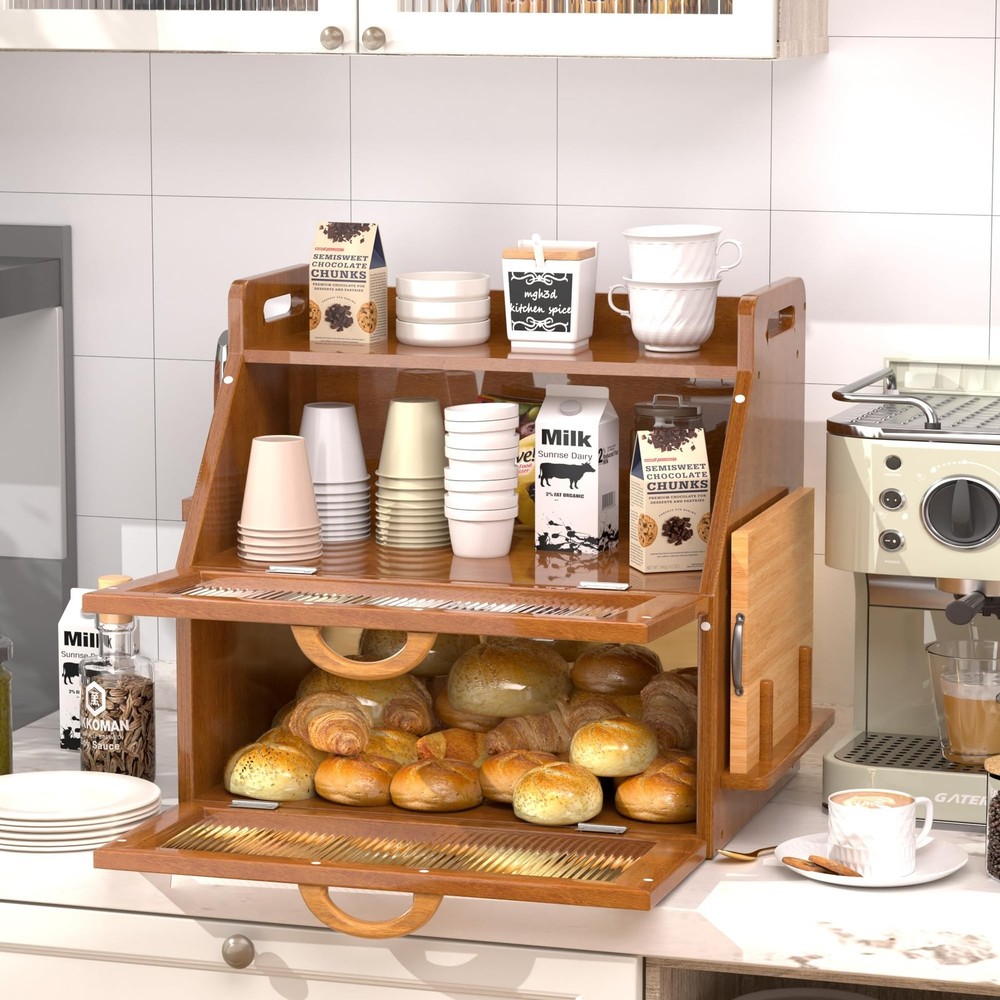 Bread Box for Kitchen Countertop, Large Bread Storage Container for Homemade ...