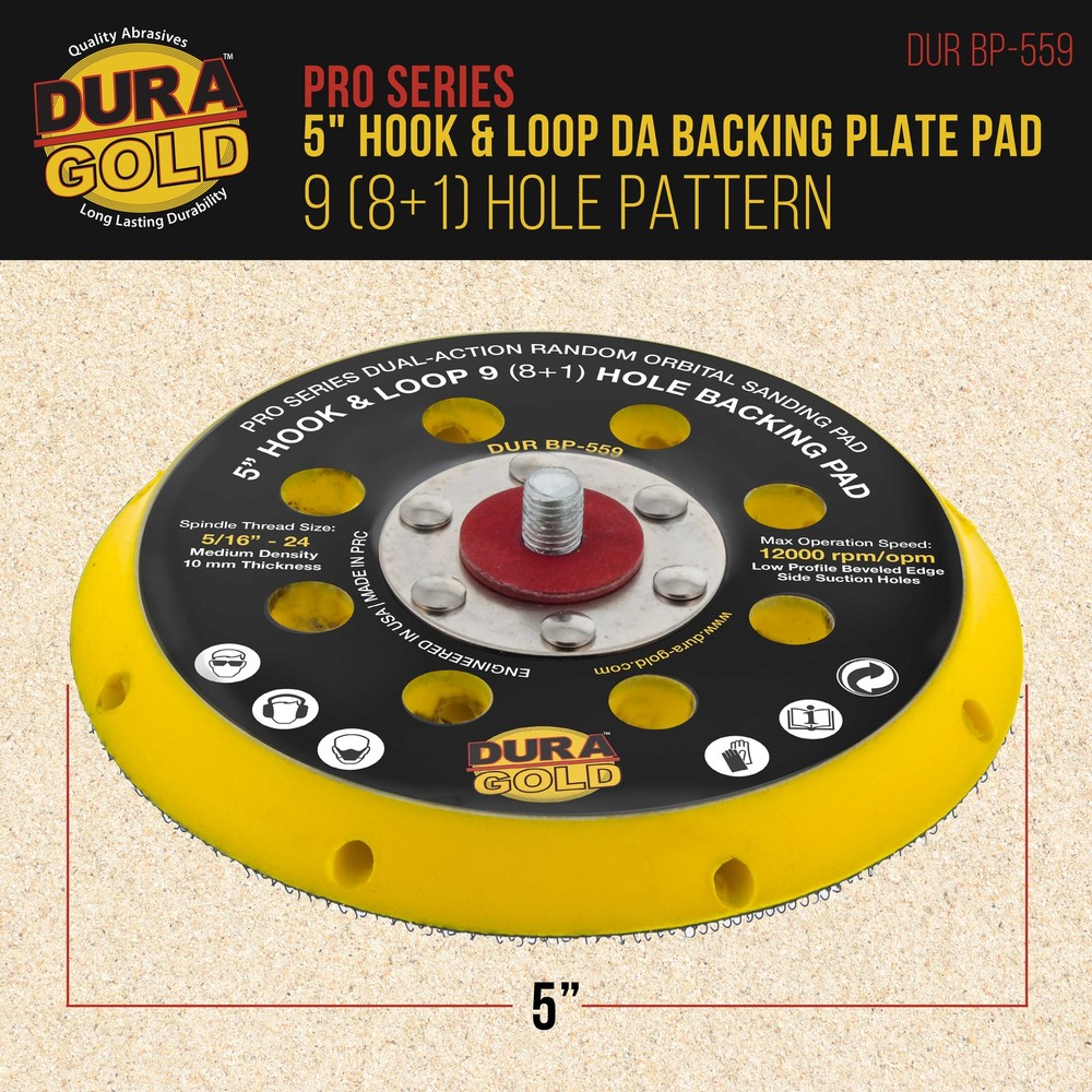 5" Hook & Loop DA Backing Plate Pad, 9 (8 + 1) Hole Pattern, Auto Sanding Pad