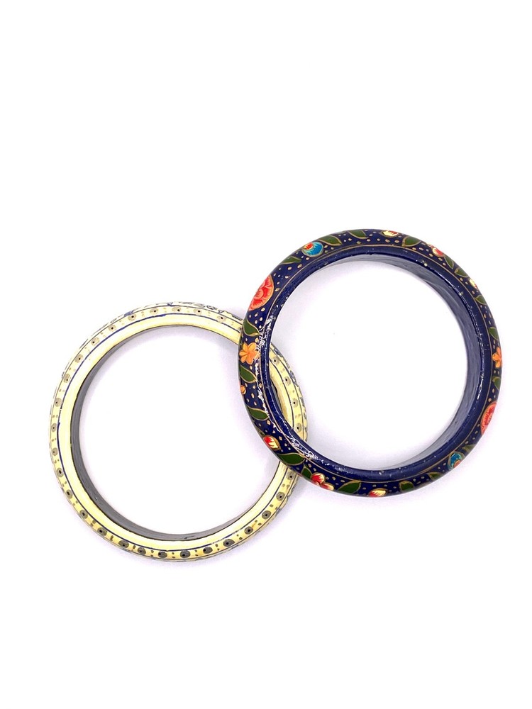 Artisan Bangle Bracelets (2) Hand Painted Blues Whites Reds Stackable