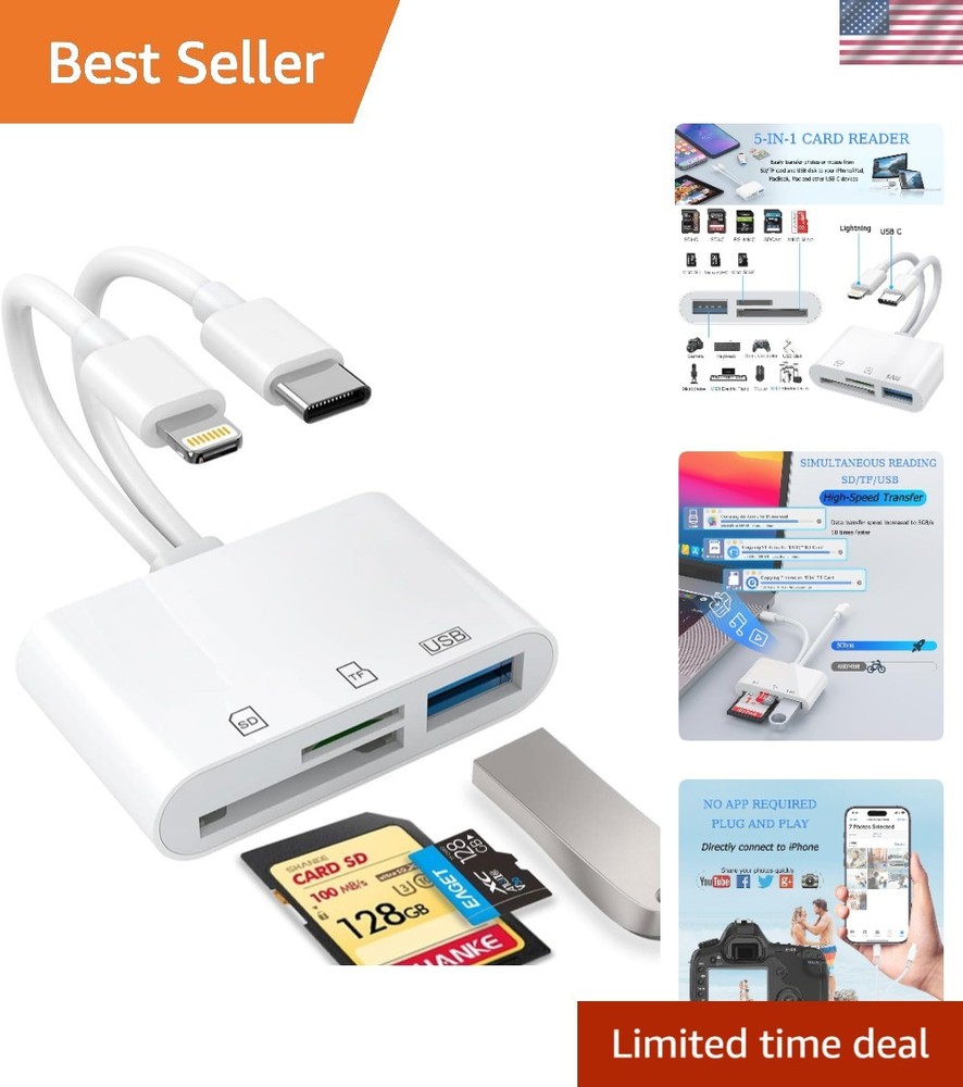 USB C & Lightning Dual-Port SD Card Reader – High-Speed Data Transfer (5 Gbps)