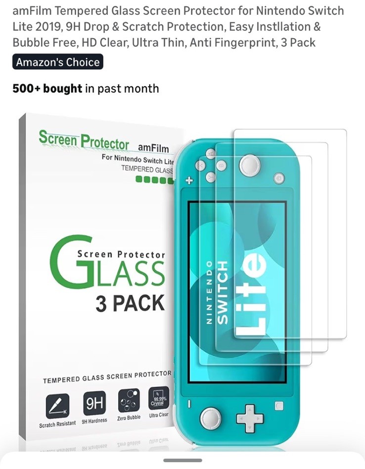 AmFilm Screen Protector For Nintendo Switch Lite 3pk