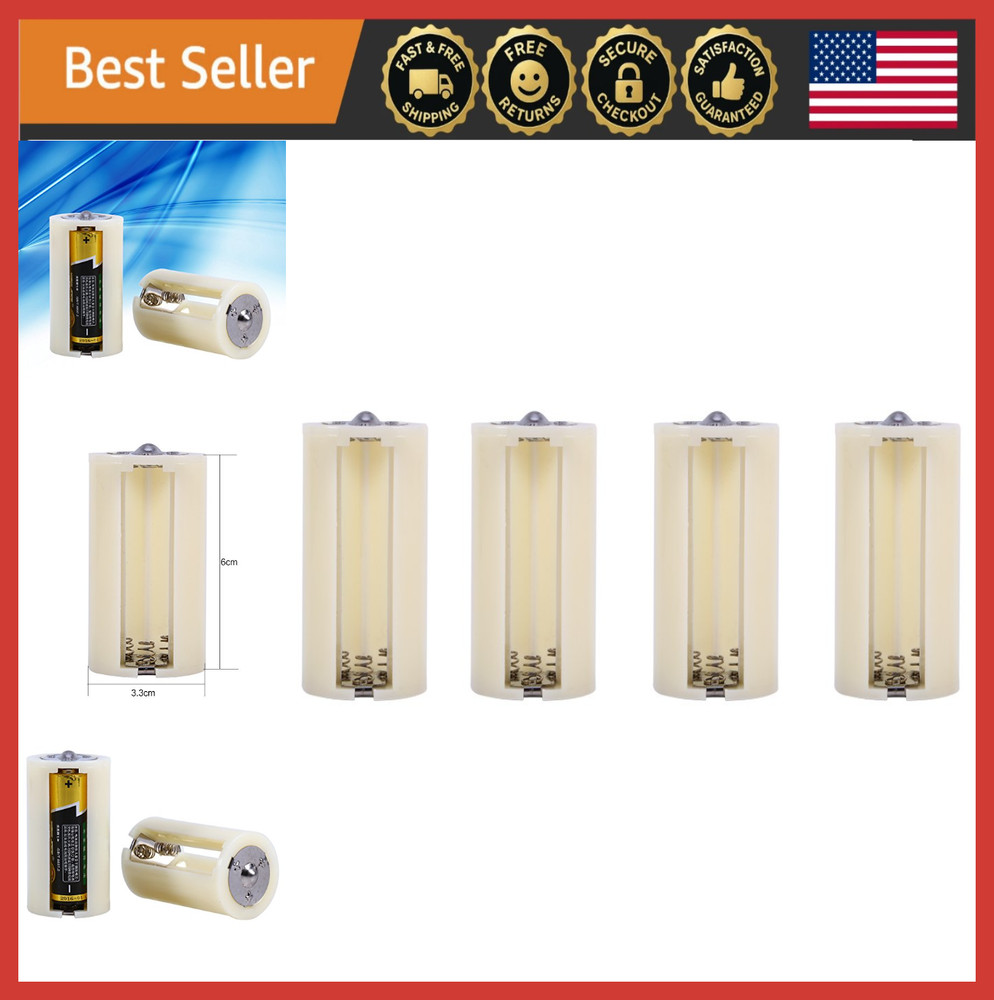 Universal AA to D Battery Adapter Converter Case 4-Pack - White, Easy Switch