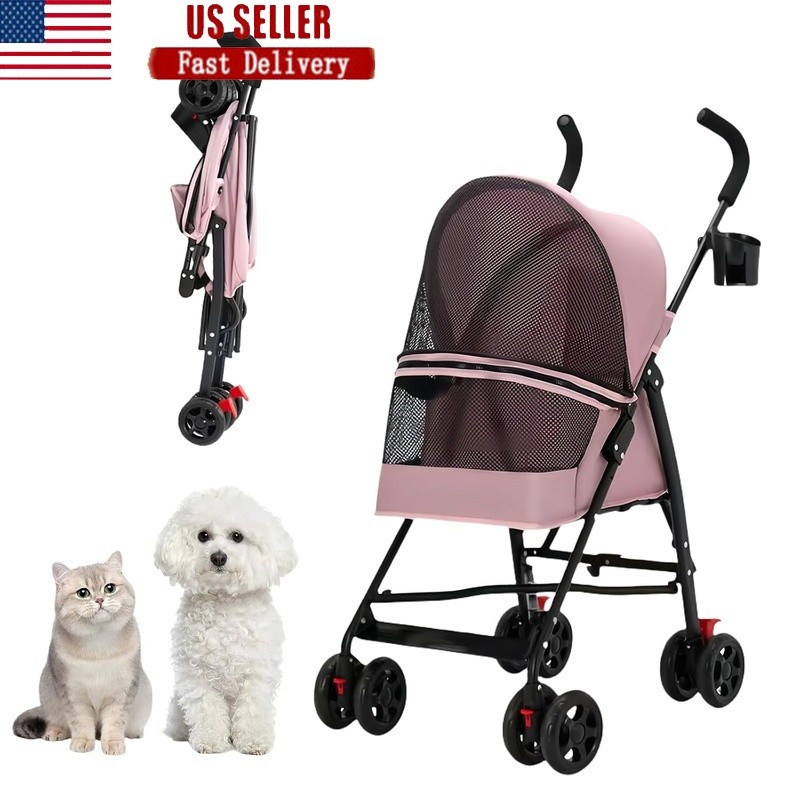 Durable Cat Stroller W/ 180° Panoramic Window Small Pets Easy Foldable New