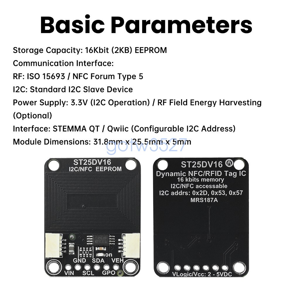 ST25DV16K I2C RFID Dynamic Tag Module RF Module Compatible with STEMMA QT/Qwiic