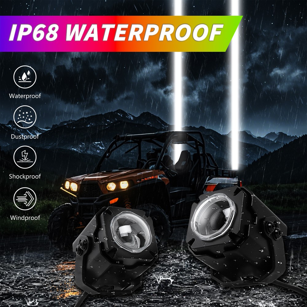2X Whipless Laser Whip Light Kit RGBW w/Remote Multi-Function UTV ATV OFFROAD