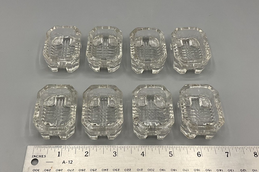 8 Vtg Cut Manganese Glass Rectangular Footed Clear Salt Dips/Cellars Crystal Set