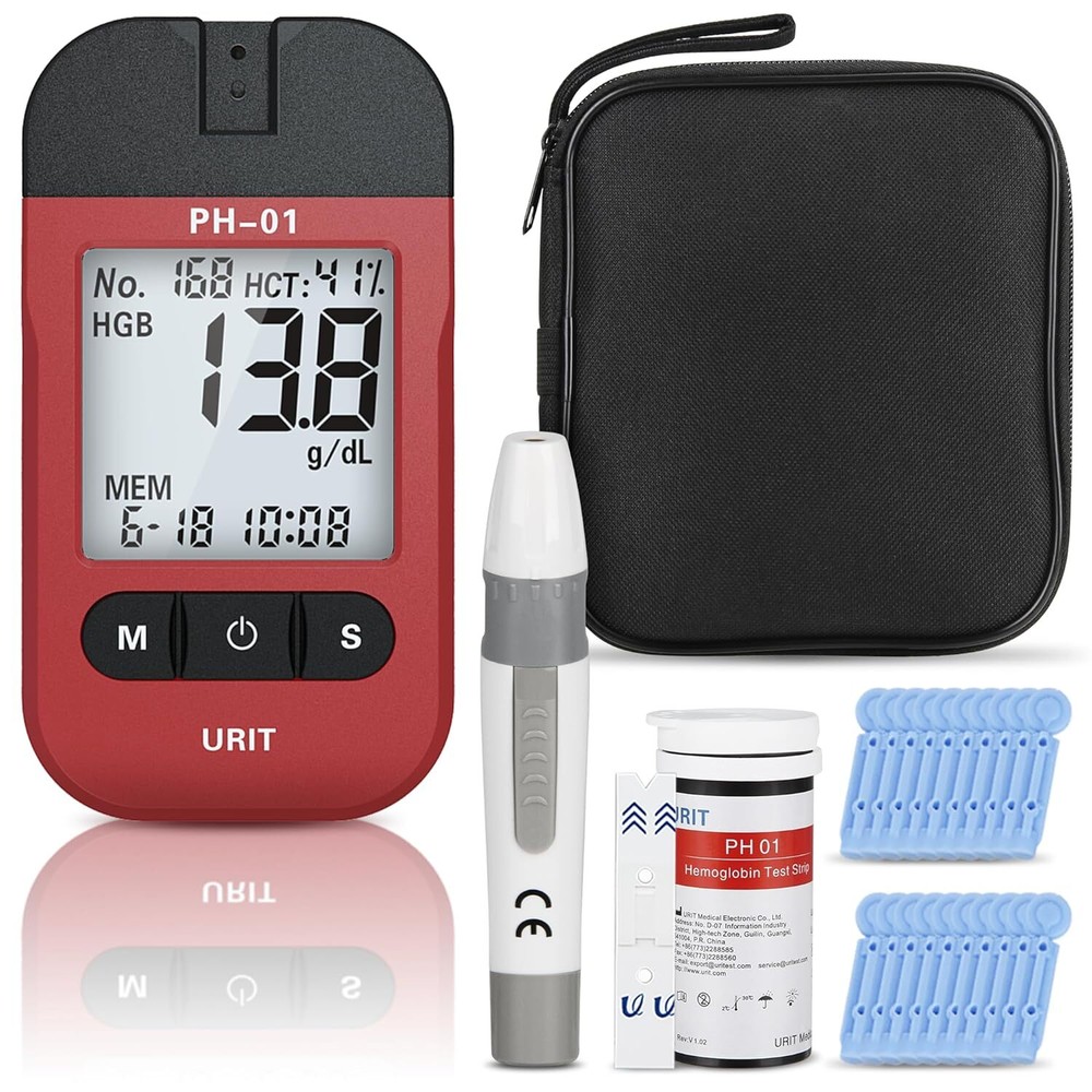URIT Hemoglobin Analyzer Fast HB Testing Kit with 125 Test Strips Anemia test