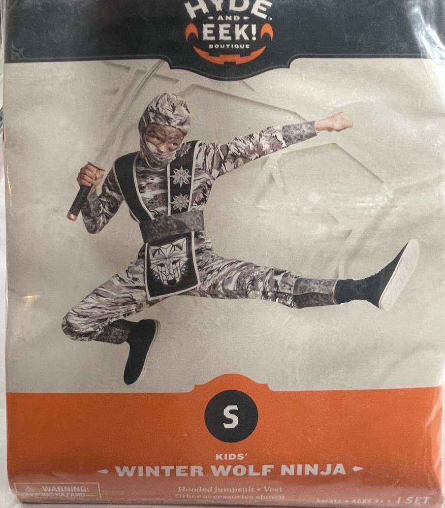 Winter Wolf Ninja Costume. Size 4-7. New.