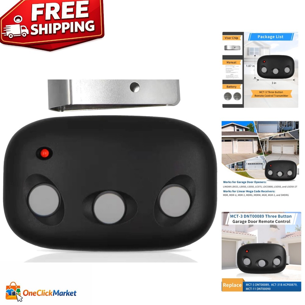 MCT-3 Garage Door Remote: Ergonomic 3-Button Replacement for Linear Devices