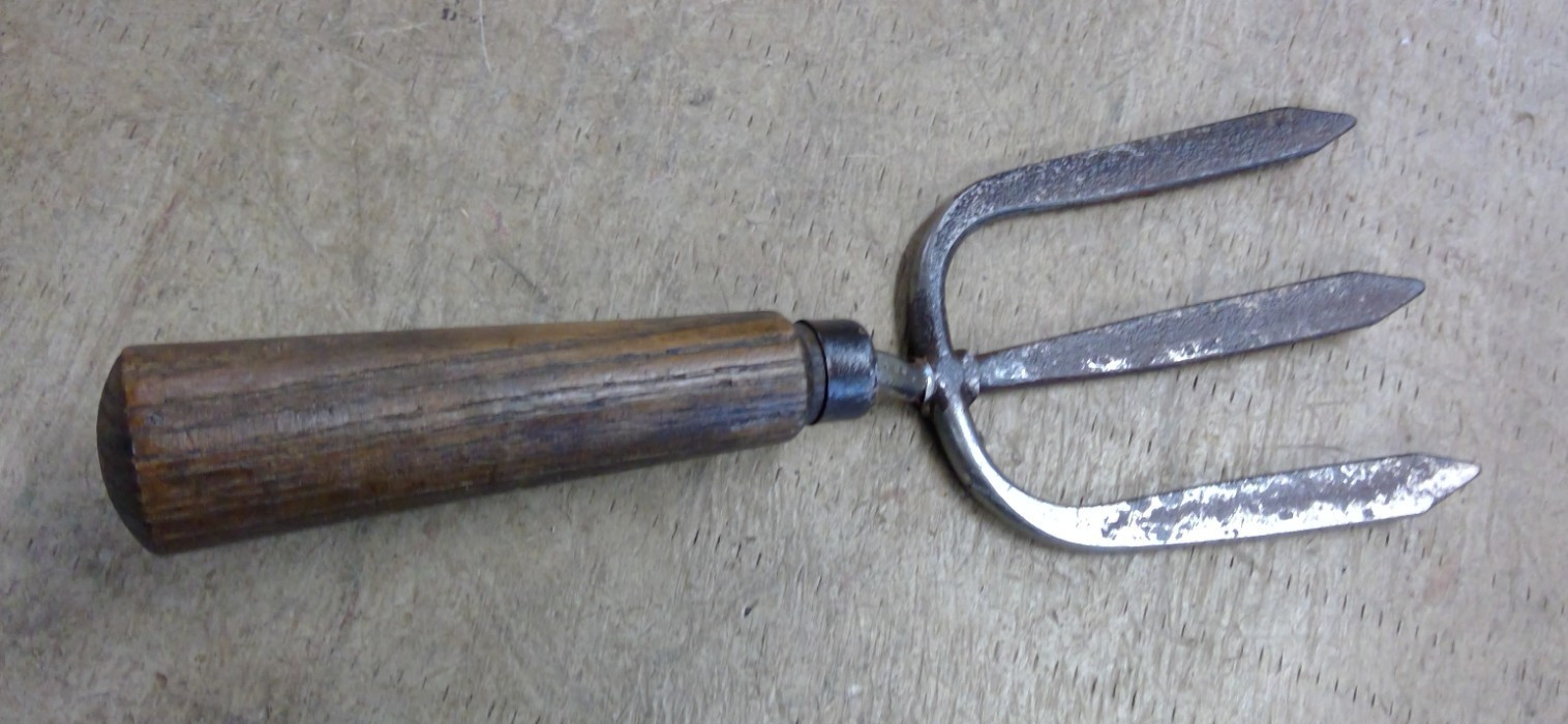Vintage Hand Cultivator Fork Garden Tool Wood Handle 3 Prong