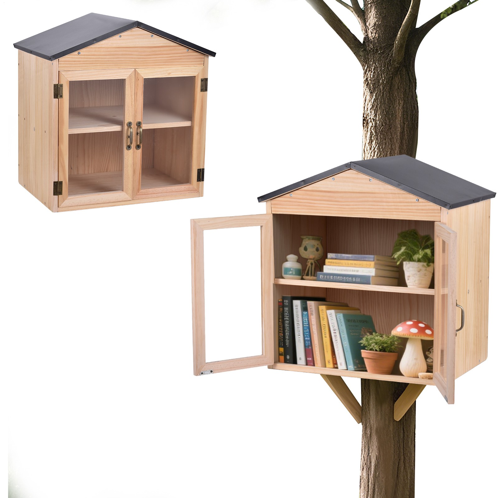 Outdoor Library Outdoor Book Box Storage Wooden Cabinet Little Literature Box