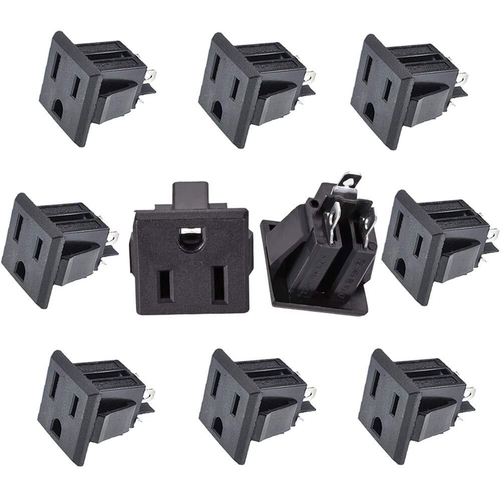 Panel Mount Outlet Power Socket 10Pcs US Plug 3 Pins AC 15A 125V Panel Screw