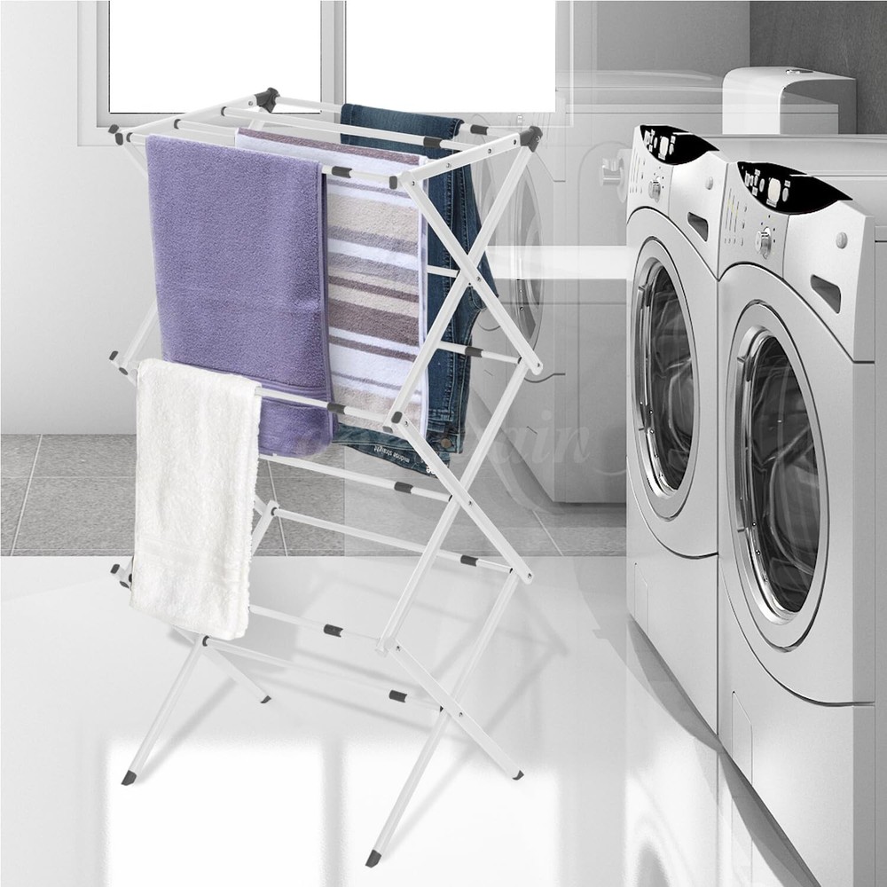 1 Clothing Laundry Dry Rack Telescopic Folding Drying Rack Space Saving White