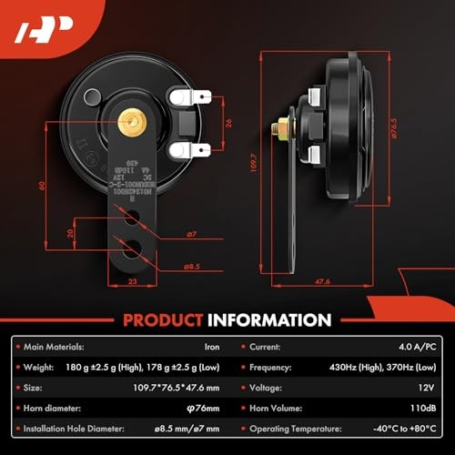 2PCS High & Low Disc Horns - 12V 110 dB - Compatible