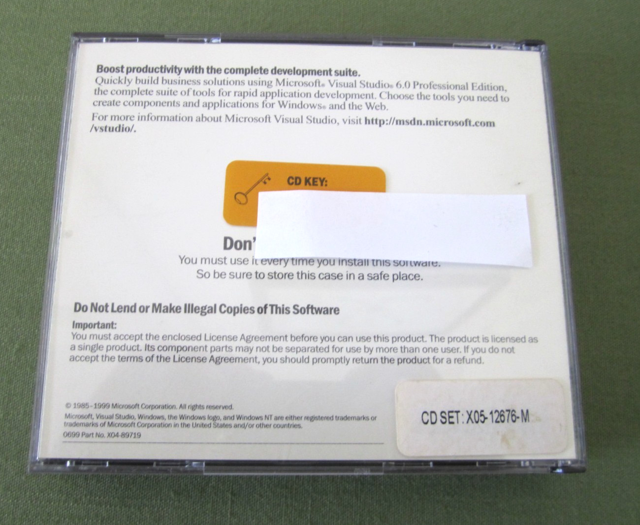 Vintage Microsoft Visual Studio 6.0 Professional Edition (3) CDs, w/ cd key