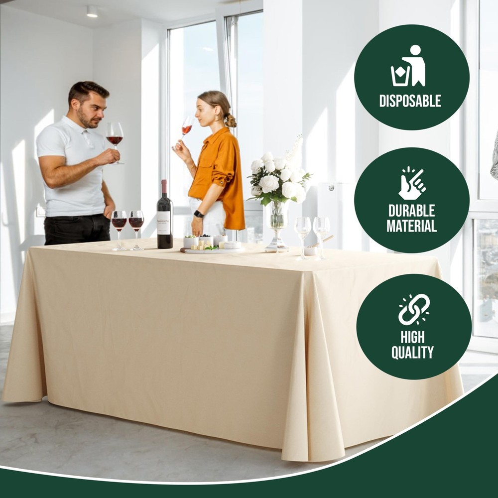 6 Pack Ivory Plastic Table Cloth - 70 x 120" Rectangle Disposable Tablecloth ...