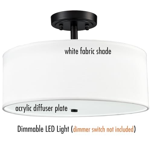 Dimmable Semi Flush Mount Ceiling Light 30W Bulit-in LED Black