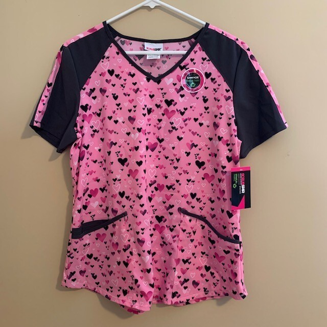 ScrubStar Pink Sentimental Hearts Valentine Nurse Uniform Scrub Top  Choose Size