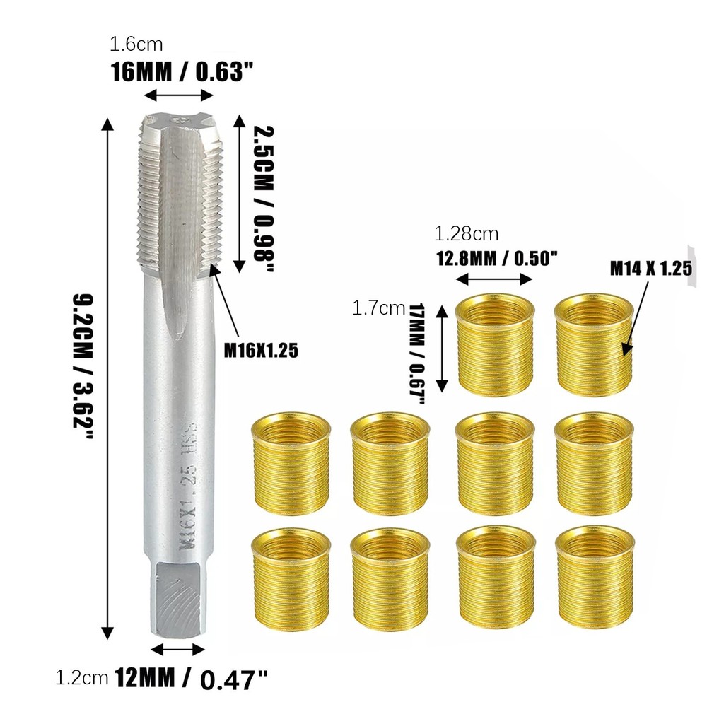 11PCS Universal Durable Spark Plug Thread Repair Tools Kit with M14x1.25 Inserts