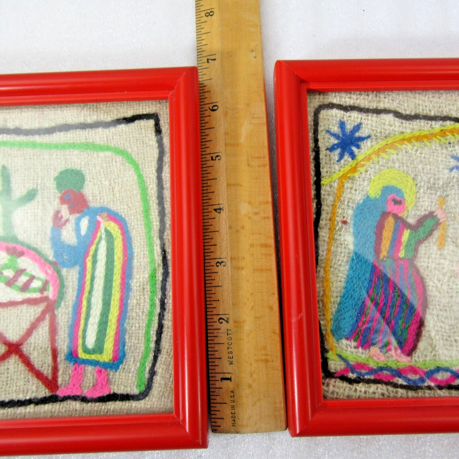 2 Peruvian Christmas NATIVITY scenes Needle Handcrafted Pictures folk art framed