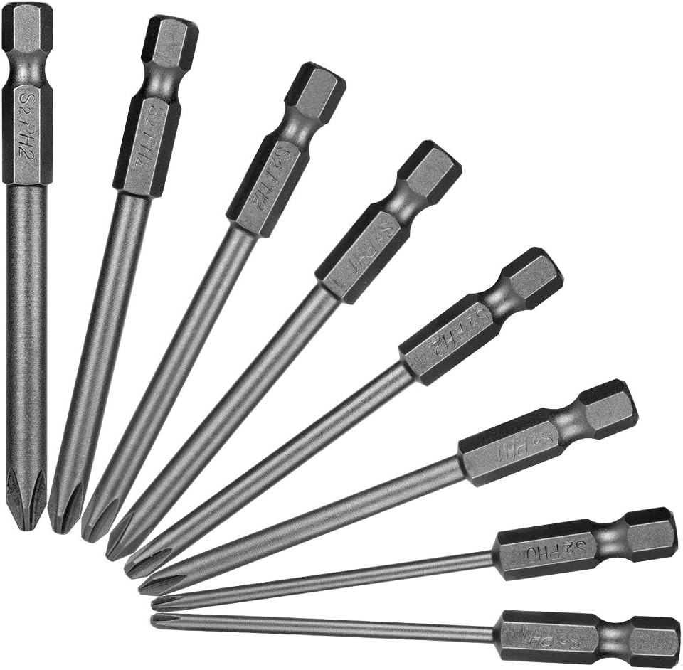 8 Pack 3 Inch Magnetic Long Hex Cross Phillips Screw Head Screwdriver Bits Elect