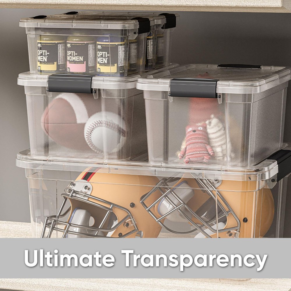 Mini Deep Storage Organizer Bin with Lid X-Deep Small Clear Storage Box with ...