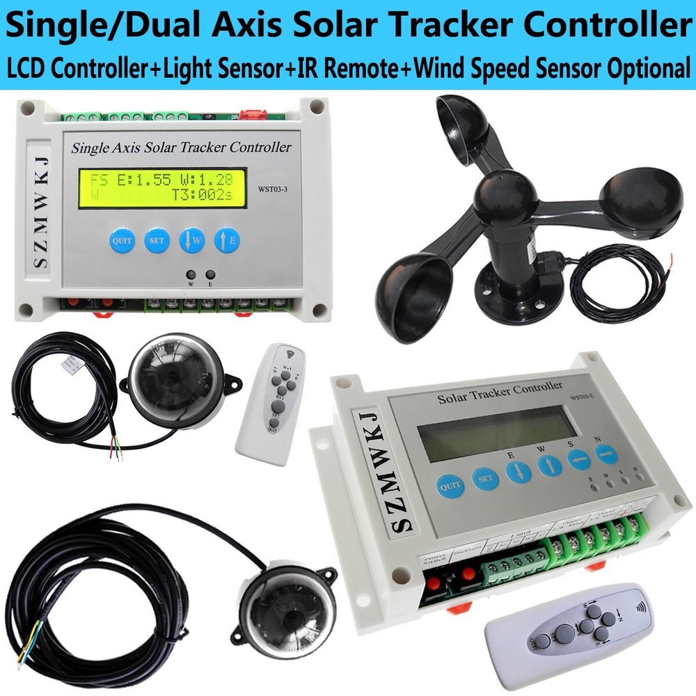 Single/Dual Axis Solar Tracker Controller + Anemometer + Light Sensor +IR Remote
