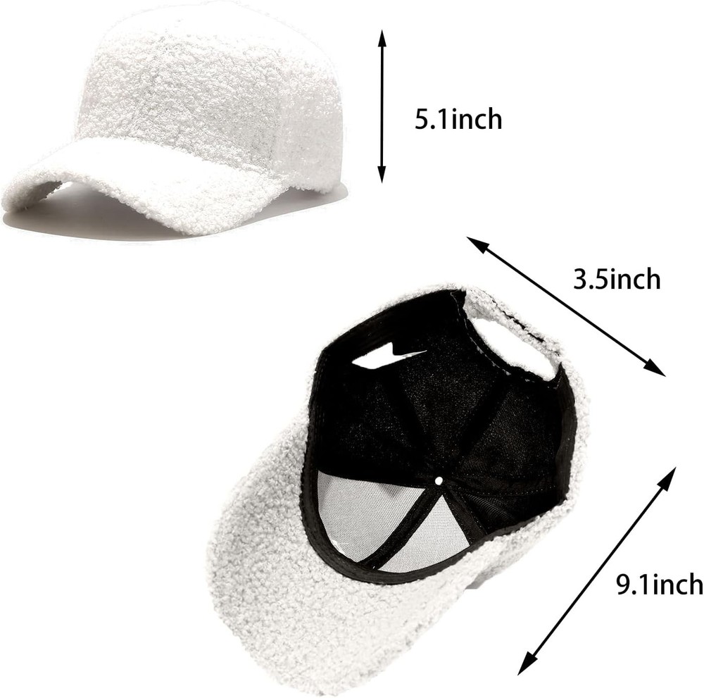 Women Winter Baseball Cap Lamb Wool Warm Dad Hat Adjustable Solid A-white