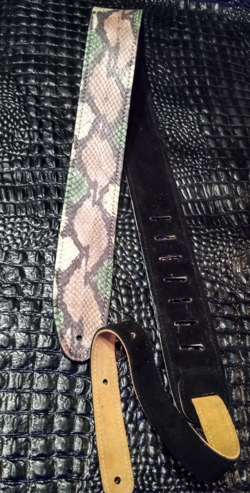 genuine Python snakeskin Soft Suede leather Dyed camouflage colors guitar strap