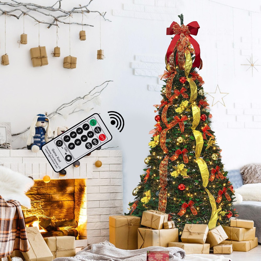 6FT Durable Artificial Christmas Tree Pre Lit Pre Decorated Remote Control