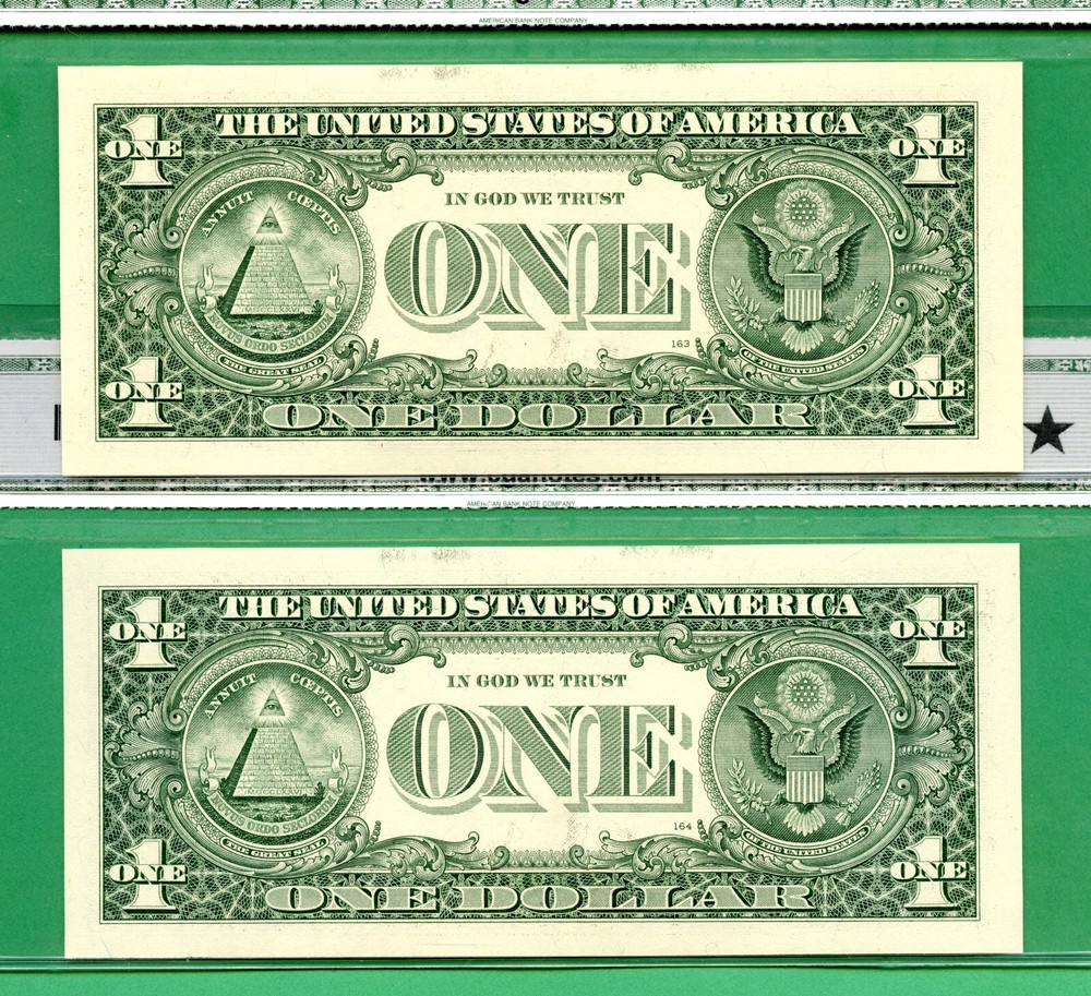 ERROR - 4 CONSECUTIVE MINOR OVERINKING DISTRICT SEALS - 2006 $1 FRN - ALL GEM 67