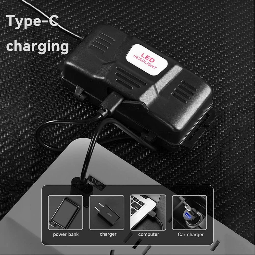 Brightest Powerful 30W LED Headlamp USB-type C Rechargeable Headlight Flashlight