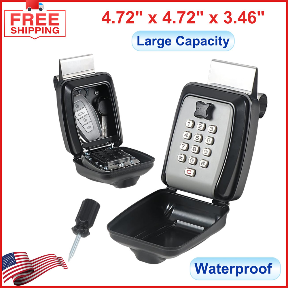 Car Window Punch Button Lock Box, Black Portable Key Lock Box, Sturdy Waterproof