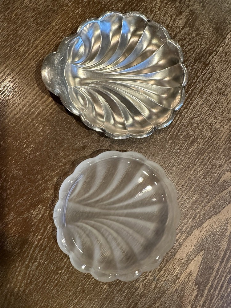 Vintage Sweden Silver Ashtray W/Frosted Glass Insert Shell Shaped Marked