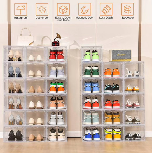 Clemate Upgraded X-Large Clear Shoe Organizer -Pack Stackable Shoe Storage B